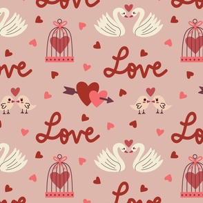 Large Valentine's Day Love Birds on Blush Pink