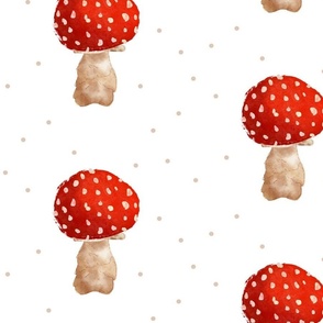 Watercolor Forest Mushroom on white background with dots