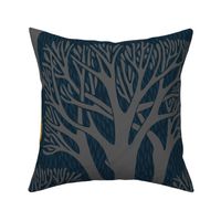 Fall Forest - Day and Night on Dark Blue, 24-inch repeat