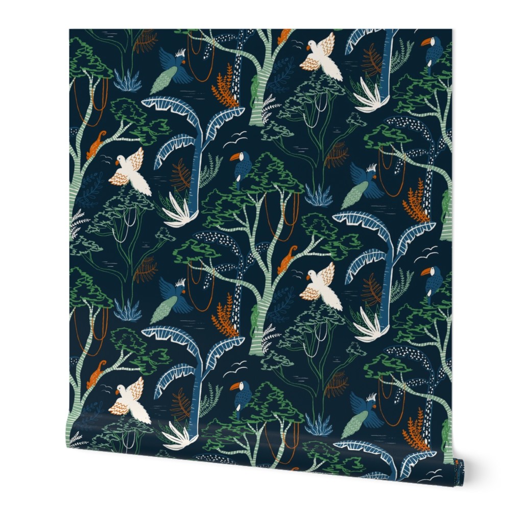 Nocturnal Tropical Forest: Exotic Wallpaper | Spoonflower