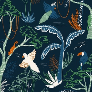 Nocturnal Tropical Forest: Exotic Blue Wallpaper Design