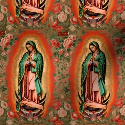 Our Lady of Guadalupe with Roses - Devotional Wallpaper and Fabric Design 