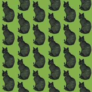 Lime Whiskers Dot Art - Black Cat on Green Background Pattern 
