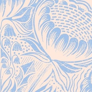 Block Print Wildflowers Ogee Pattern - Light Blue Reversed