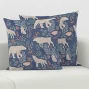 [large] Night in the Taiga Boreal Forest - Woodland Animals and Plants - Muted Midnight Navy Blue