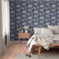 [large] Night in the Taiga Boreal Forest - Woodland Animals and Plants - Muted Midnight Navy Blue