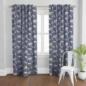 [large] Night in the Taiga Boreal Forest - Woodland Animals and Plants - Muted Midnight Navy Blue