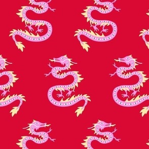 Happy Chinese New year - Year of the dragon pink yellow on ruby red 