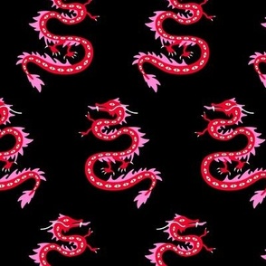 Happy Chinese New year - Year of the dragon red pink on black 