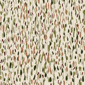 Abstract Forest Meadow, Painted Brush strokes in green and warm earth tones on off white