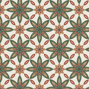 Vintage Florals Meet Geometric Chic: Earth-Toned Symmetrical Pattern for Stylish Interiors and Apparel
