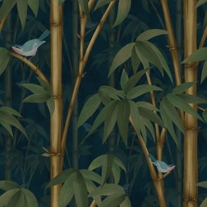 L // Serene Bamboo Forest on dark green base