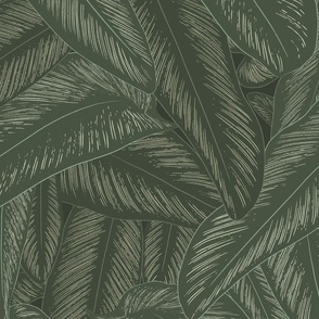 [Large] Tropical Pinstripe Plant Calathea - Dark Green,  Half Drop Botanical Leaves