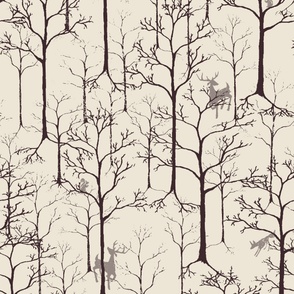 Rustic woods with hidden forest animals in black, white, and gray (Large)_B24007R05A
