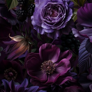 Opulent Baroque Maximalist Flowers Moody Dark Purple And Mauve