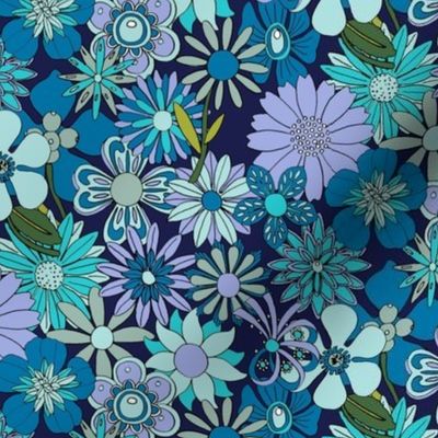 Chelsea Wallpaper (Custom Blues on Jackie Blue) || hand-drawn vintage floral