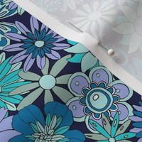 Chelsea Wallpaper (Custom Blues on Jackie Blue) || hand-drawn vintage floral