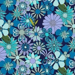 Chelsea Wallpaper (Custom Blues on Jackie Blue) || hand-drawn vintage floral