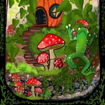 Forest Biome Mushrooms and Ferns in a Terrarium Jar with Frog and Fireflies