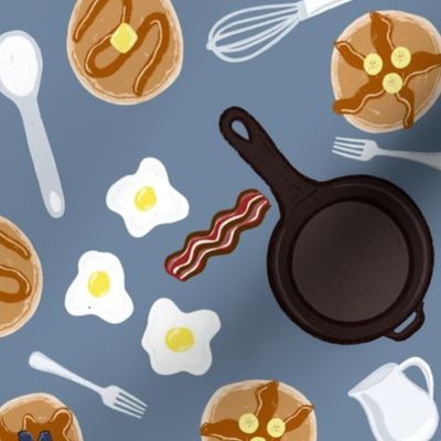 Classic Pancake, Bacon and Friend Egg Breakfast//Blue 12inby12in