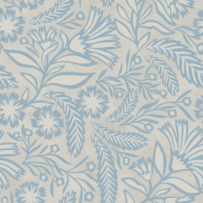 SYLVIA grand-millennial trailing florals, light dusty blue and creamy off white