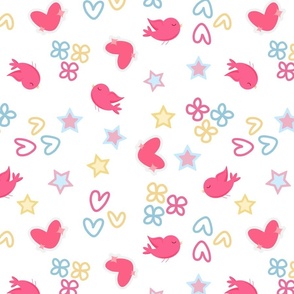 Pink Birds and Love Hearts