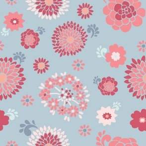 flower bursts - berry pink and blue