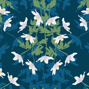  Dancing Wood Anemones in  Midnight Blue - Large scale - Bluebell Woods Collection