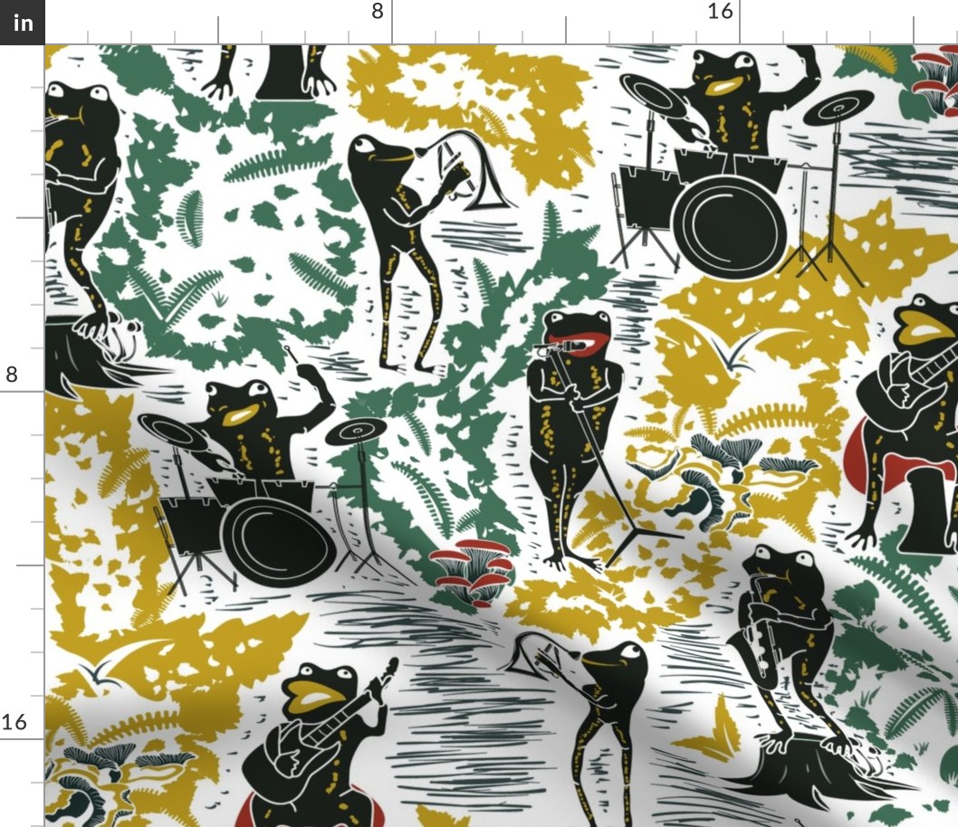 Croak Band 2.0- Frogs Jamming Session in the Amazon Forest- Block Print- Large Scale 