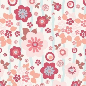  joyful flowers with stripes - berry pink and coral
