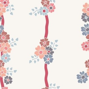 popping flowers on stripes - berry pink on white