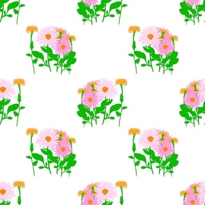 Dandy Mum Trio Mini Garden Pink And Orange Flowers Cheerful Cute Scandi Retro Modern Floral Half-Drop Pattern