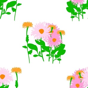 Dandy Mum Trio Garden Pink And Orange Flowers Cheerful Cute Scandi Retro Modern Floral Half-Drop Pattern