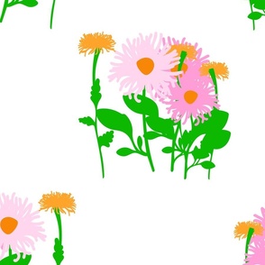 Dandy Mum Trio Big Garden Pink And Orange Flowers Cheerful Cute Scandi Retro Modern Floral Half-Drop Pattern
