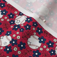 Small Scale Team Spirit Baseball Floral in Saint Louis Cardinals Blue Red and Yellow