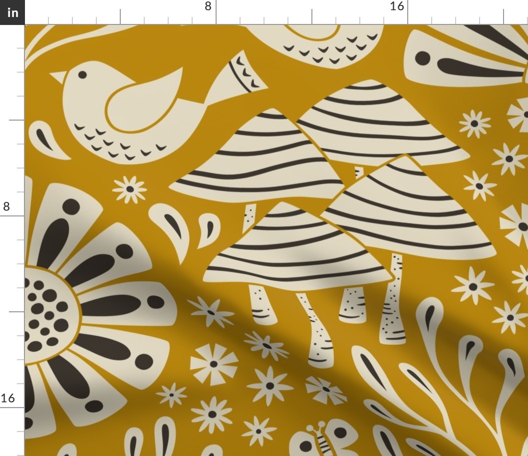 monochromatic woodland walk - mustard background (jumbo / wallpaper)