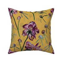 vintage flowers floral yellow red / watercolor modern retro