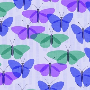 Butterflies in Blue Purple Green on Periwinkle