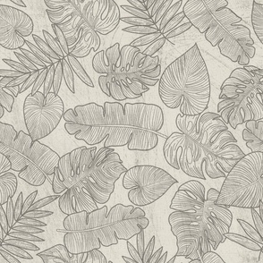 (M) Outlined Jungle Leaves // Faded Black on Grunge Ivory 