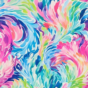  Bloom Dance- Pinks/Teal on White Wallpaper - New 