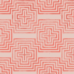 Modern Geometric - Concentric Plus, Pluses - Pink, Peach, on Clay White