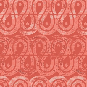 Hand-stamped Arches and Swirls - Geometric Block Print - Terracotta Red, Coral, Peach