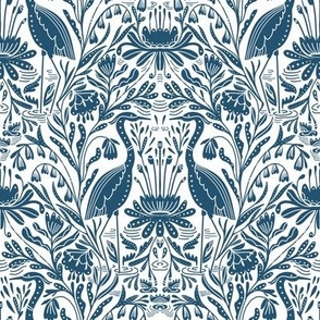 Heron Wallpaper Coastal Decor Classic Blue and White Bird Lake House Beach House -  Denim back