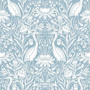 Heron Wallpaper Coastal Decor Classic Blue and White Bird Lake House Beach House -  Winter Blue