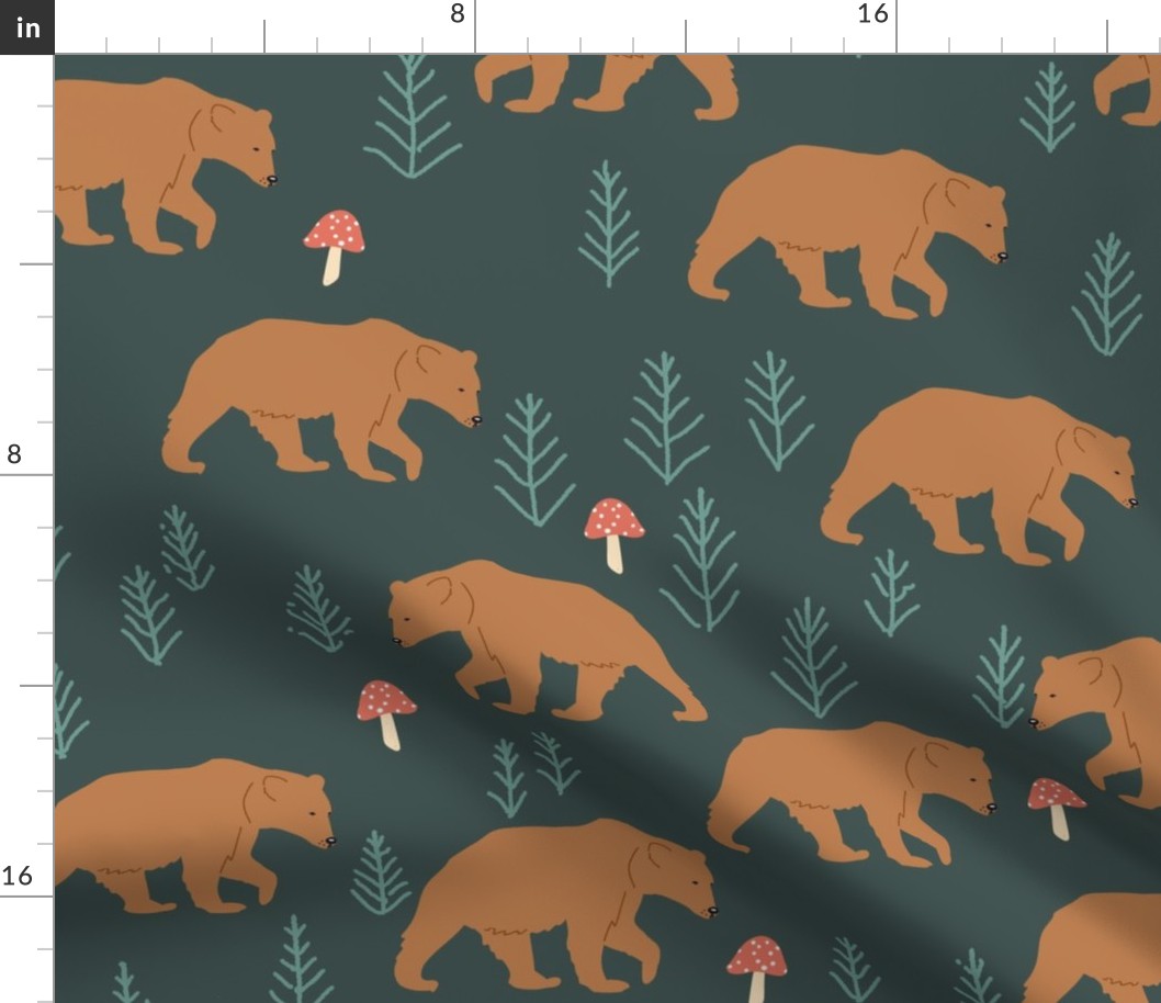 Grizzly Bears with mushrooms in the forest
