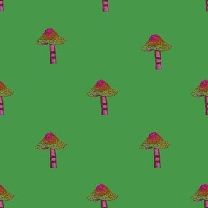 Psychedelic watercolor mushrooms in pink and green 