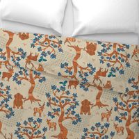 (L) Bandhavgarh forest biome-flora and fauna-gond art-blue and orange- large scale