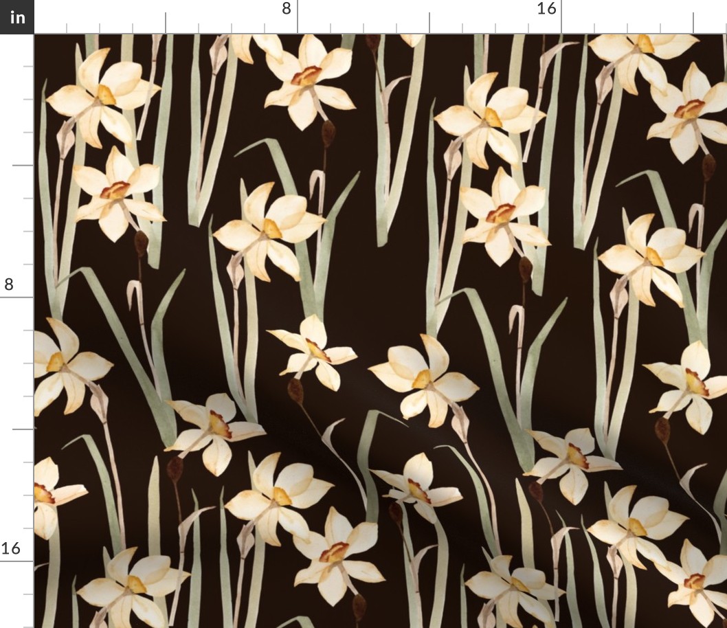 Forest Daffodils x Dark Sienna Background