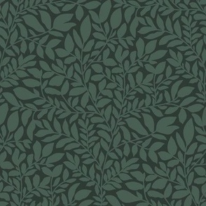 Monochrome Wild Leaves in Forest Green - Diamond shape pattern