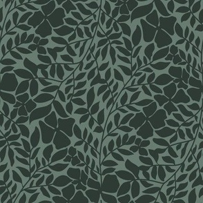 Monochrome Wild Leaves and Modern Florals in Forest Green